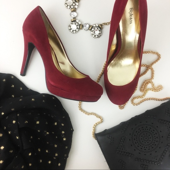 Style & Co. Shoes - Style & Co | Burgundy Velvet Heels